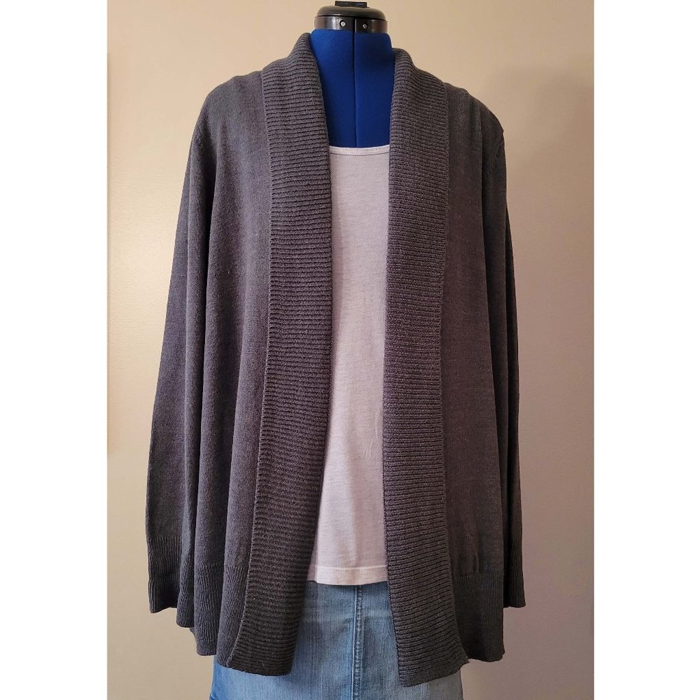 Ribbed Open-Front Cardigan, Croft & Barrow, Dark Heather Grey, Size XL